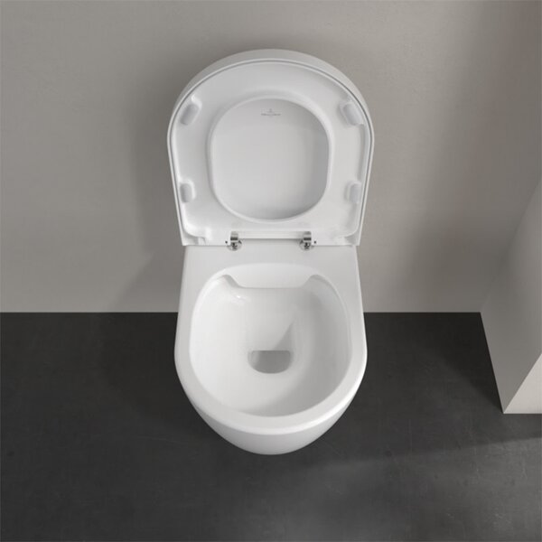 Set vas wc suspendat, Villeroy & Boch, Avento, CeramicPlus, direct flush, cu capac soft close, alb alpin
