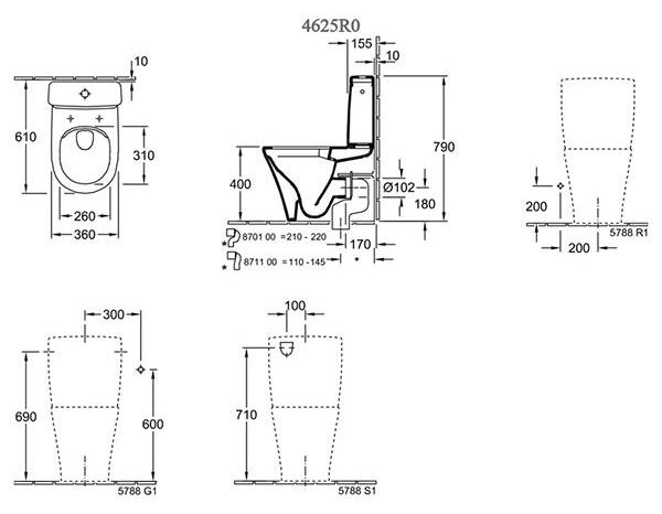 Set vas WC stativ rimless Villeroy & Boch, O.Novo, compact, direct flush, cu rezervor si capac soft close, alb