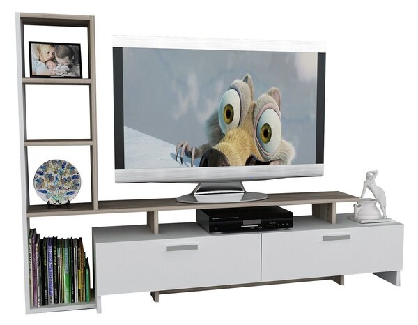 Mobilier living SIMAL, alb/stejar deschis, PAL melaminat, 2 piese