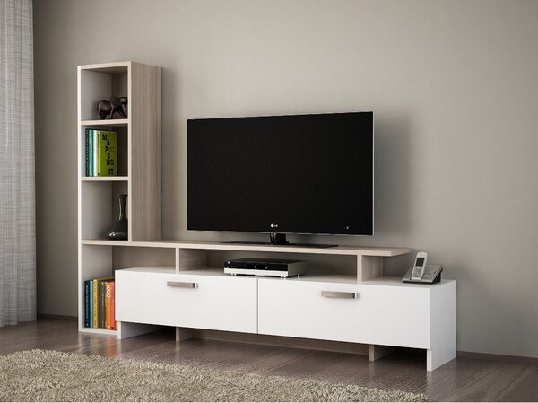 Mobilier living SIMAL, alb/stejar deschis, PAL melaminat, 2 piese