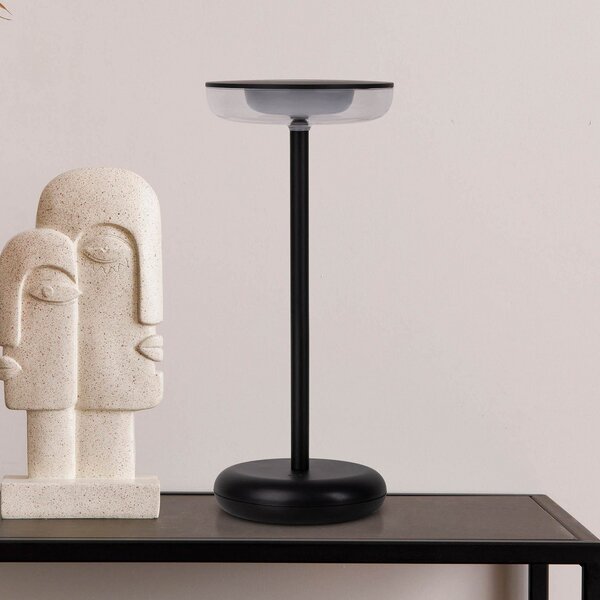 Näve LED lampă de curte reîncărcabilă Pasi negru înălțime 26cm metal touch, reglabil, Negru, Camera de zi / sufragerie, Metal, Modern