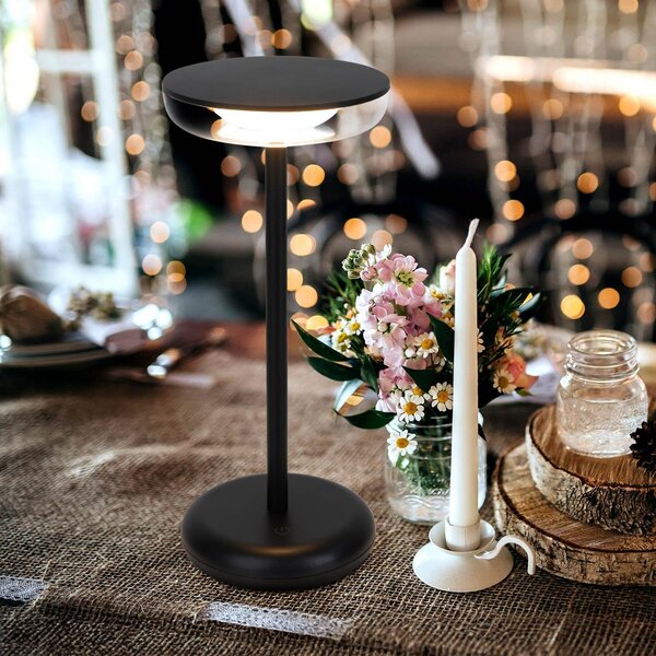 Näve LED lampă de curte reîncărcabilă Pasi negru înălțime 26cm metal touch, reglabil, Negru, Camera de zi / sufragerie, Metal, Modern
