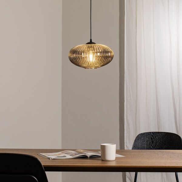 EMIBIG LIGHTING Lampă de sufragerie Coco, Ø 30 cm, negru/gri fumuriu, sticlă, reglabil, Gri, Camera de zi / sufragerie, Sticlă
