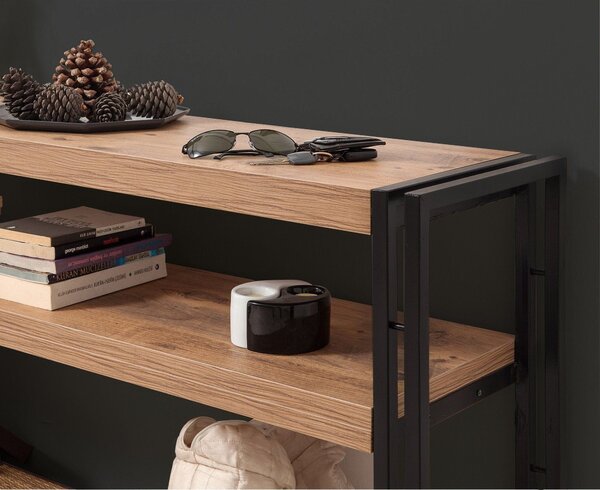 Consola COSMO DRESUAR, stejar/negru, PAL melaminat/metal, 140x35x80 cm