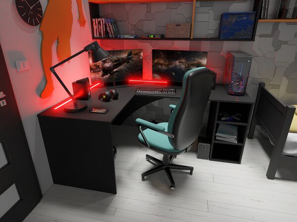 Masă PC de colț Carbon (Negru) (S) (cu iluminat RGB). 1054965