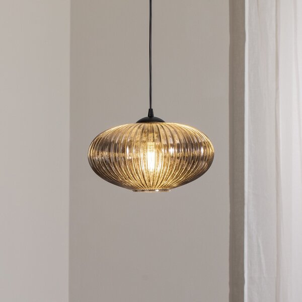EMIBIG LIGHTING Lampă de sufragerie Coco, Ø 30 cm, negru/gri fumuriu, sticlă, reglabil, Gri, Camera de zi / sufragerie, Sticlă