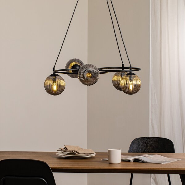 EMIBIG LIGHTING Lampă de living Libra, gri fum/negru, Ø 70 cm, 5 becuri., reglabil, Gri, Camera de zi / sufragerie, Metal, Modern