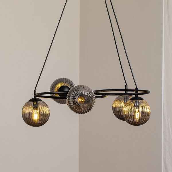 EMIBIG LIGHTING Lampă de living Libra, gri fum/negru, Ø 70 cm, 5 becuri., reglabil, Gri, Camera de zi / sufragerie, Metal, Modern