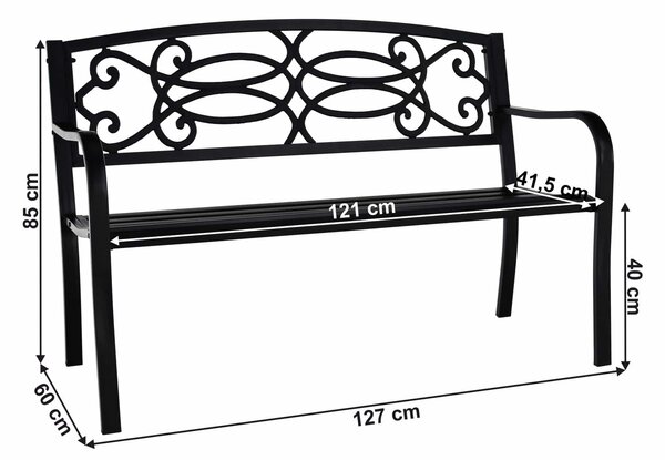 Banca gradina VENDA, negru, metal, 127x60x85 cm