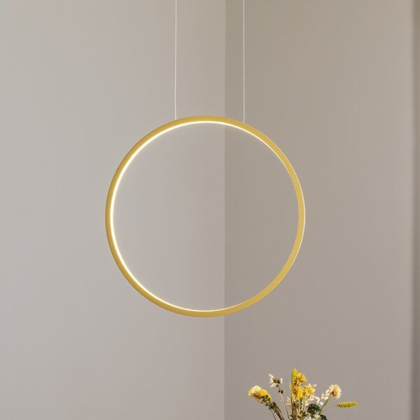 Milagro Lighting Lampă suspendată LED Saturno verticală, auriu, Ø 50 cm, metal, Auriu / Alamă, Camera de zi / sufragerie, Aluminiu, Modern