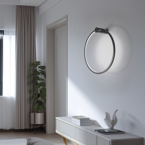 Milagro Lighting Aplică de perete LED Saturno, negru, Ø 50 cm, metal, 4.000 K, Negru, Camera de zi / sufragerie, Aluminiu, Modern