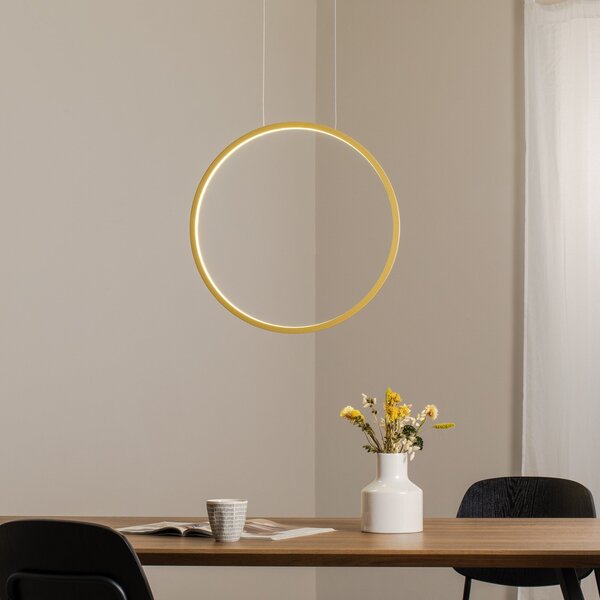 Milagro Lighting Lampă suspendată LED Saturno verticală, auriu, Ø 50 cm, metal, Auriu / Alamă, Camera de zi / sufragerie, Aluminiu, Modern