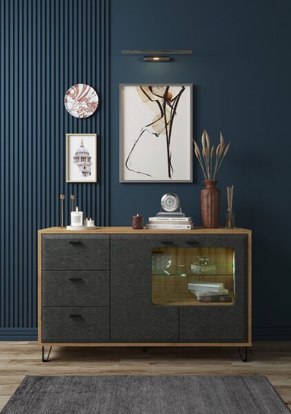 Comoda GRACE, stejar/gri antracit, PAL laminat, 144x42x90 cm