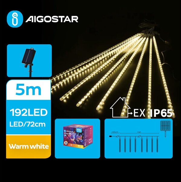 Instalație LED solară de Crăciun Aigostar 192xLED/8m IP65 alb cald