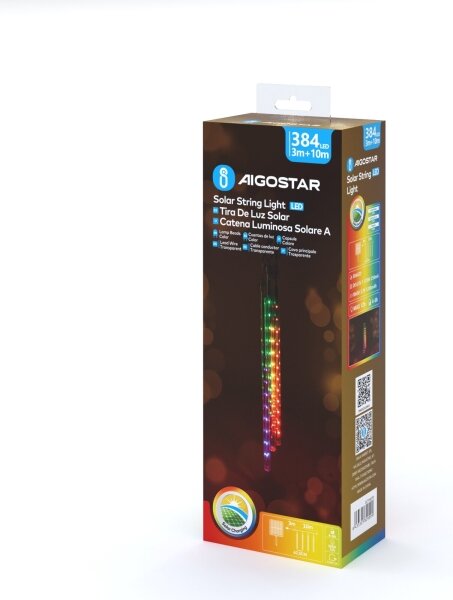 Aigostar - Ghirlandă solară cu 384 LED, 13 m, IP65, multicolor