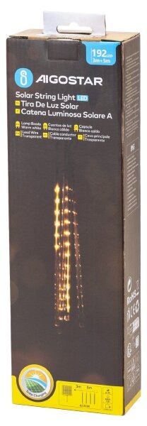 Instalație LED solară de Crăciun Aigostar 192xLED/8m IP65 alb cald