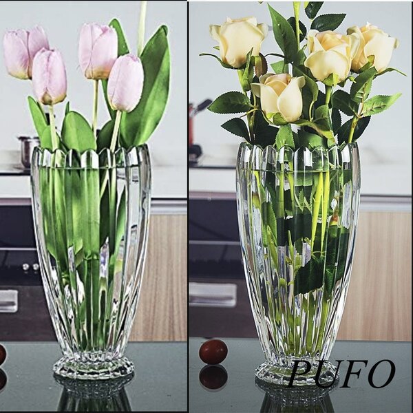 Vaza Decorativa Eleganta Pufo Tulip din Sticla Groasa pentru Flori si Aranjamente, 22 cm- Design Modern pentru Living si Decor Interior