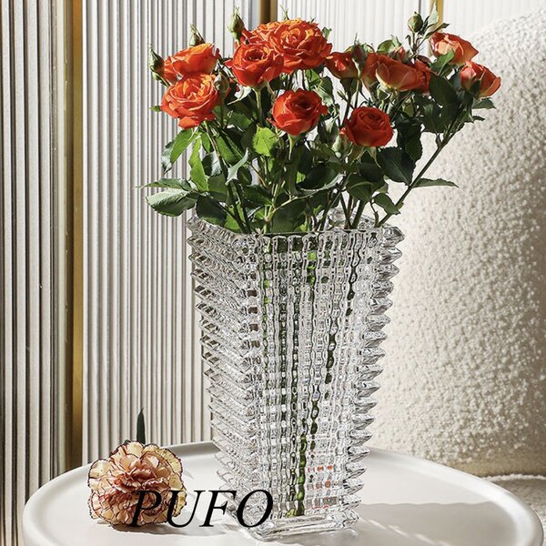 Vaza Decorativa Eleganta Pufo Lumière din Sticla pentru Flori si Aranjamente, 17 cm- Design Modern pentru Living si Decor Interior