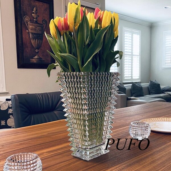 Vaza Decorativa Eleganta Pufo Lumière din Sticla pentru Flori si Aranjamente, 17 cm- Design Modern pentru Living si Decor Interior