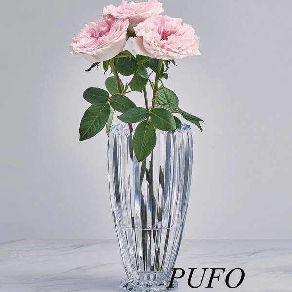 Vaza Decorativa Eleganta Pufo Tulip din Sticla Groasa pentru Flori si Aranjamente, 22 cm- Design Modern pentru Living si Decor Interior