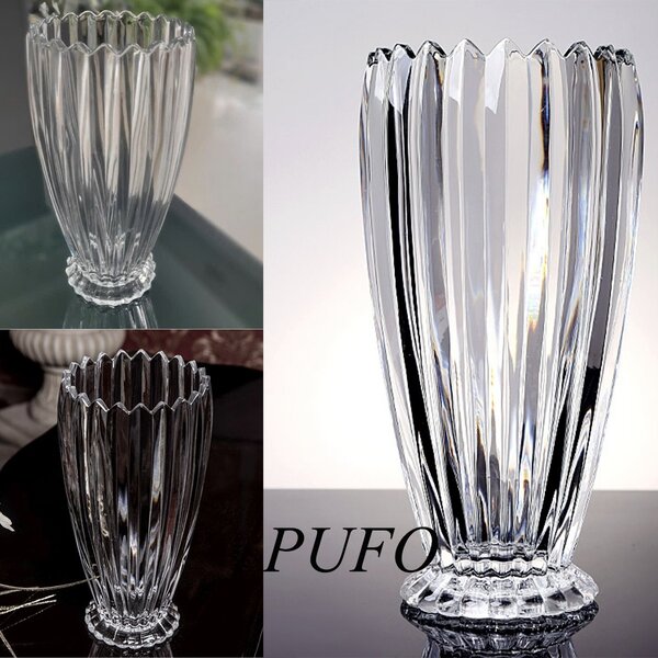 Vaza Decorativa Eleganta Pufo Tulip din Sticla Groasa pentru Flori si Aranjamente, 22 cm- Design Modern pentru Living si Decor Interior