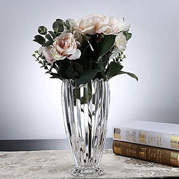 Vaza Decorativa Eleganta Pufo Tulip din Sticla Groasa pentru Flori si Aranjamente, 22 cm- Design Modern pentru Living si Decor Interior