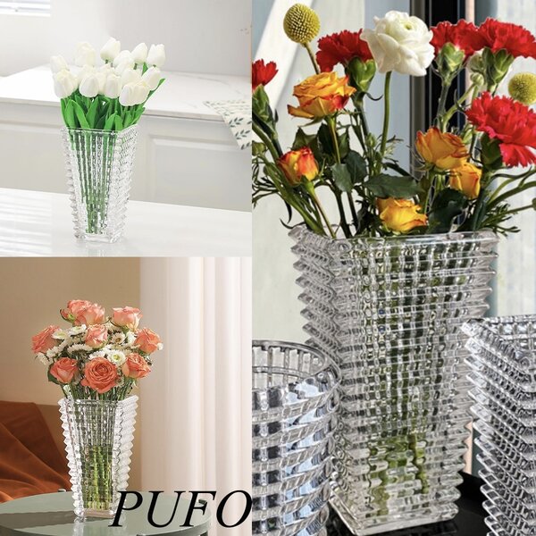 Vaza Decorativa Eleganta Pufo Lumière din Sticla pentru Flori si Aranjamente, 17 cm- Design Modern pentru Living si Decor Interior