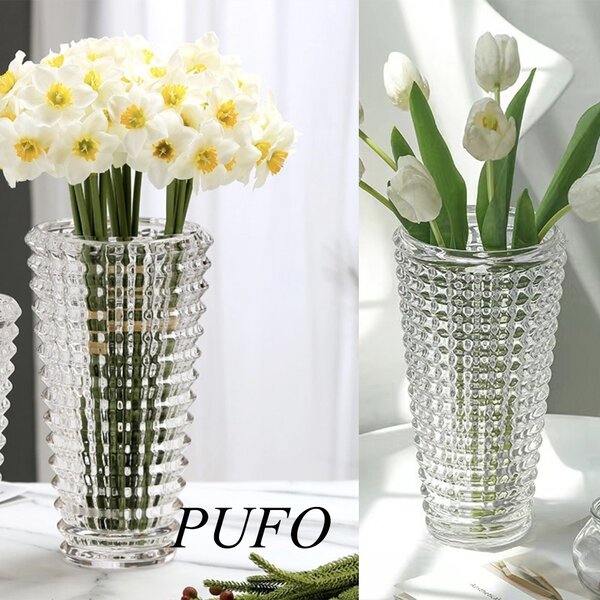 Vaza Decorativa Eleganta Pufo Royale din Sticla Groasa pentru Flori si Aranjamente, 17 cm- Design Modern pentru Living si Decor Interior