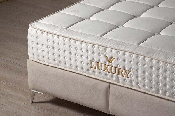 Pat LUXURY 160x200, stofa catifelata crem - Luna 21, cu somiera si spa
