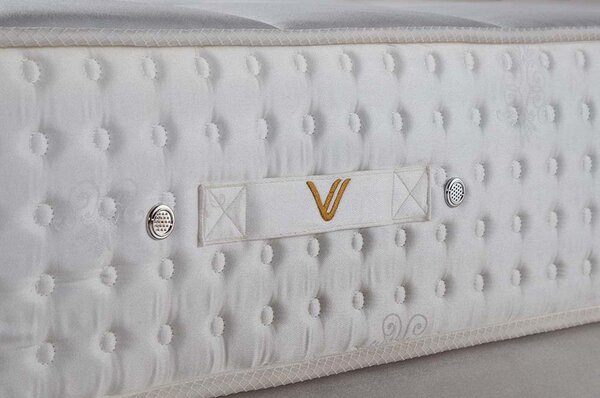 Pat LUXURY 160x200, stofa catifelata crem - Luna 21, cu somiera si spa