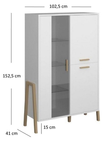 Vitrina BELLE, alb, PAL laminat, lemn, 103x41x153 cm