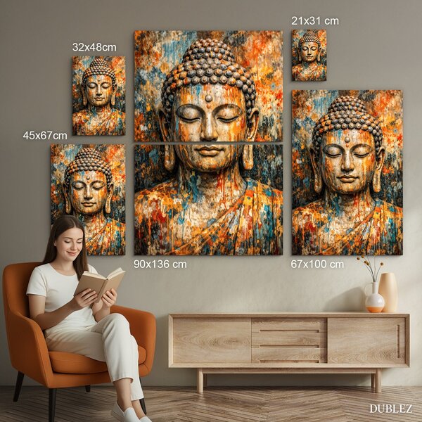 DUBLEZ | Tablou de perete din lemn - Buddha în culori | Imprimare UV premium