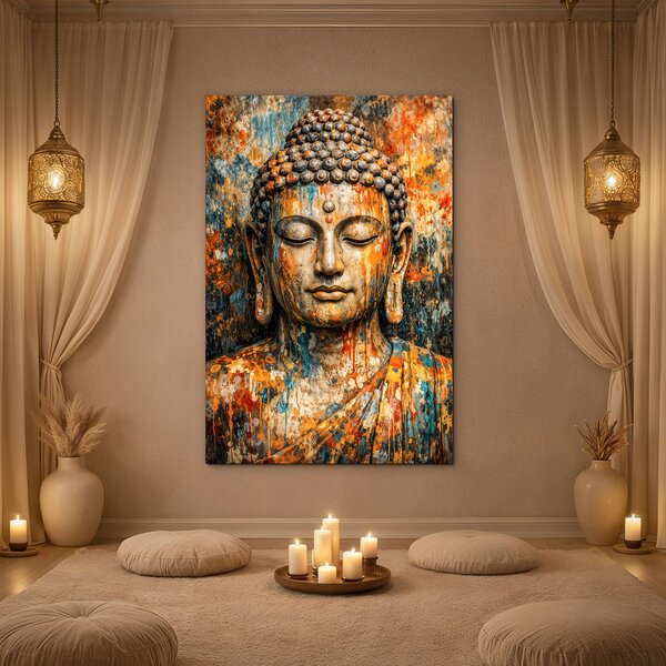 DUBLEZ | Tablou de perete din lemn - Buddha în culori | Imprimare UV premium