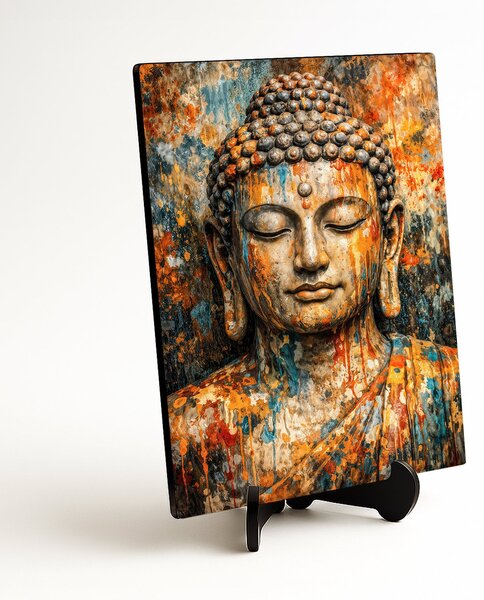 DUBLEZ | Tablou de perete din lemn - Buddha în culori | Imprimare UV premium