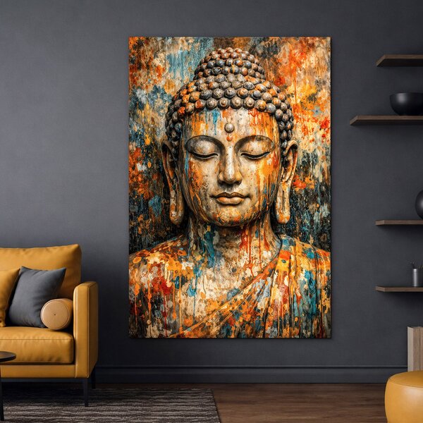 DUBLEZ | Tablou de perete din lemn - Buddha în culori | Imprimare UV premium