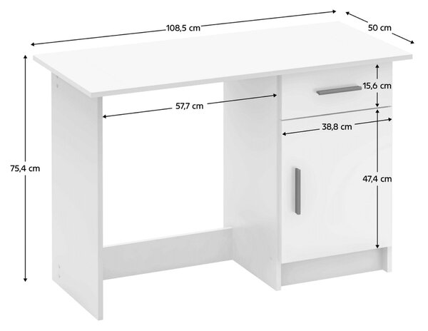 Birou SIRISS NEW, alb, DTD laminat, 109x50x75 cm