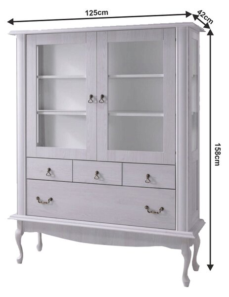 Vitrina VILAR DA5, pin alb, DTD laminat, 125x42x158 cm