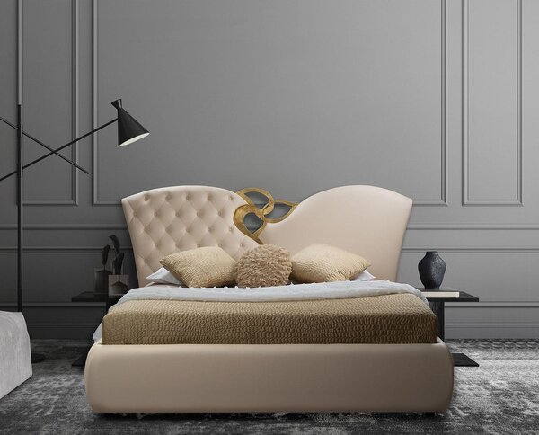 Pat MARILYN 160x200, piele ecologica crem, cu somiera metalica