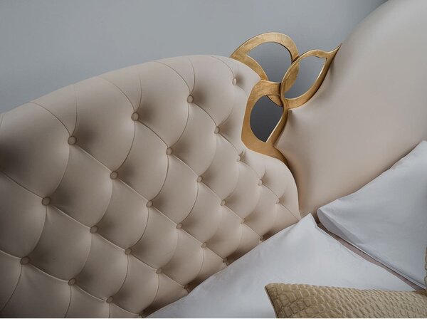 Pat MARILYN 160x200, piele ecologica crem, cu somiera metalica