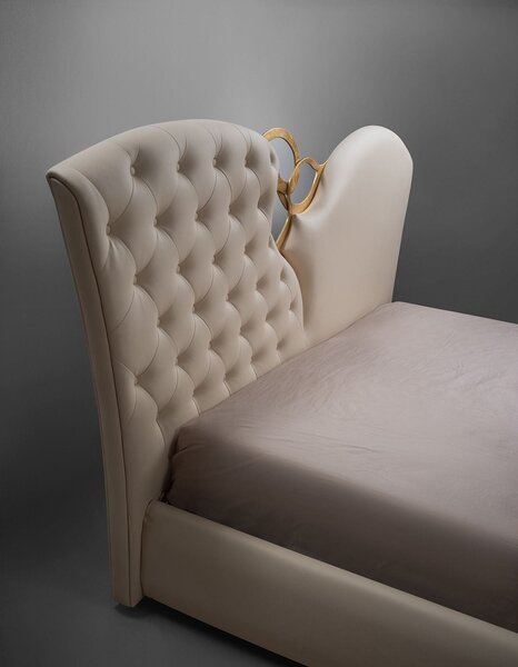 Pat MARILYN 160x200, piele ecologica crem, cu somiera metalica
