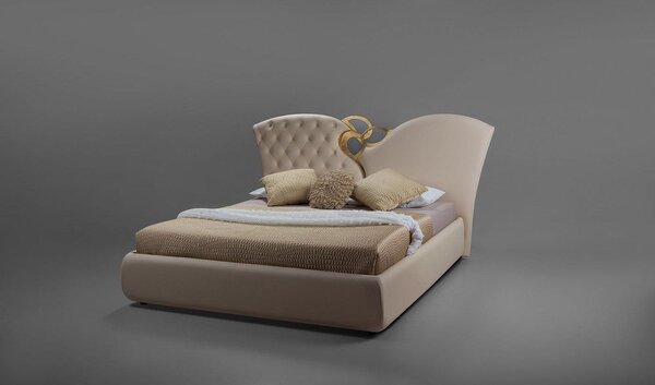 Pat MARILYN 160x200, piele ecologica crem, cu somiera metalica