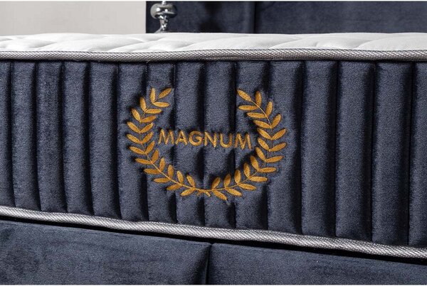 Pat MAGNUM 160x200, stofa catifelata albastru inchis - Luna 19, cu som