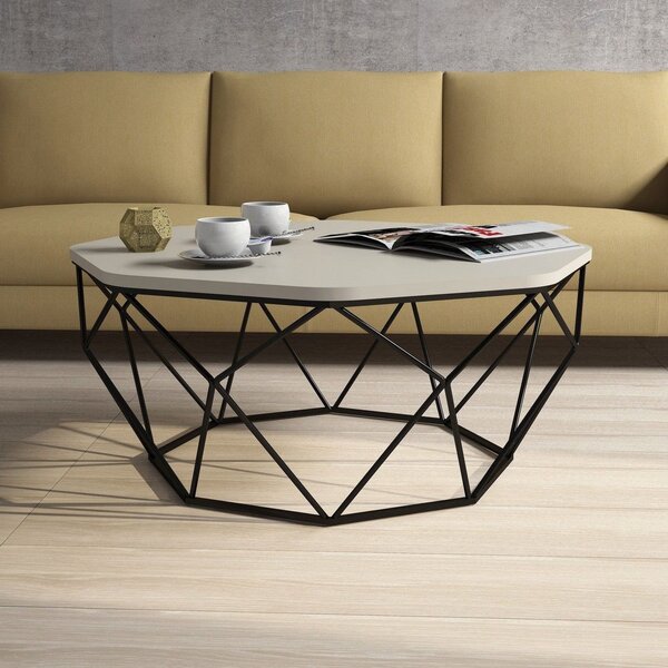 Masuta cafea Diamond, bej/negru, PAL melaminat/metal, 90x38x90 cm