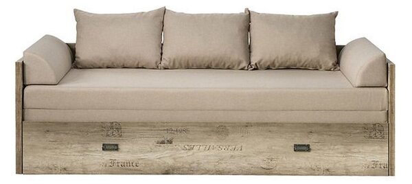 Pat MALCOLM 80/160, stejar canyon, PAL, cu saltea, cotiere, perne si s