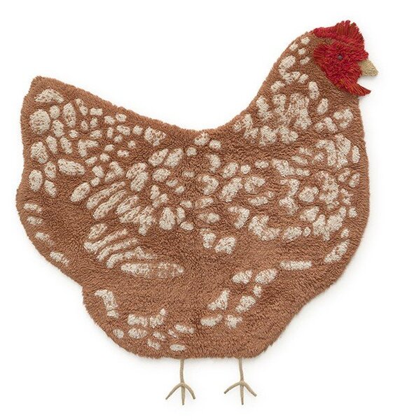 Covor pentru copii maro lavabil, țesut manual din bumbac 110x100 cm Chicken – Lorena Canals