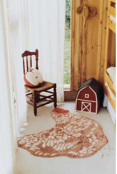 Covor pentru copii maro lavabil, țesut manual din bumbac 110x100 cm Chicken – Lorena Canals