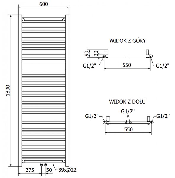 Mexen Mars, element electric de încălzire 1800x600 mm, 900W, antracit, W110-1800-600-2900-66
