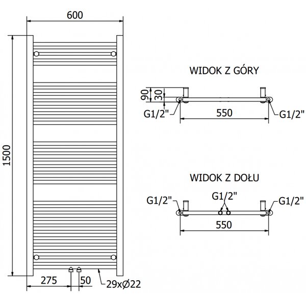 Mexen Mars, element electric de încălzire 1500 x 600 mm, 900 W, negru, W110-1500-600-2900-70