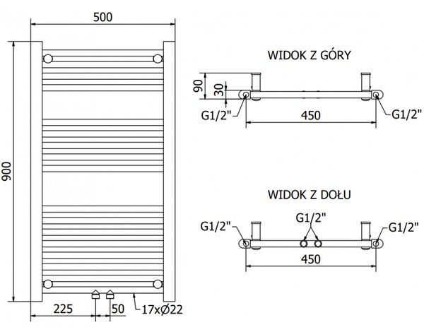 Mexen Mars, element electric de încălzire 900x500 mm + tijă de încălzire 300 W, crom, W110-0900-500-2300-01