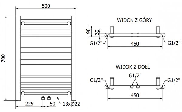 Mexen Mars, element electric de încălzire 700x500 mm + tijă de încălzire 300 W, crom, W110-0700-500-2300-01